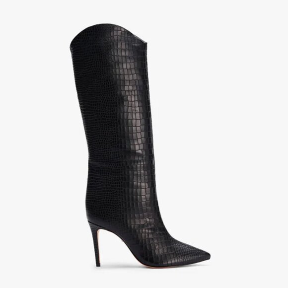 Schutz Maryana High Heel Leather Crocodile-Embossed Boot Black 7.5 - Picture 2 of 16